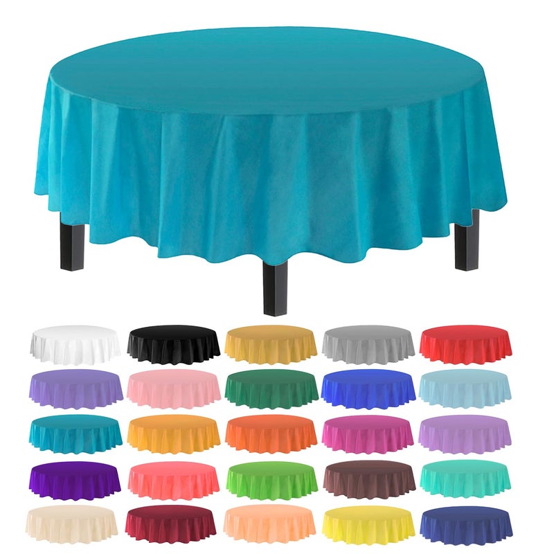 allgala Premium Disposable Round Plastic Table Cloths  12 Pack 84 inches 7 feet Waterproof StainResistent Easy CleanUp for Parties Events Gathrings and Everyday Use Turquoise TC58512
