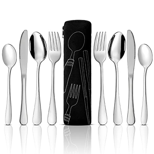 Minatee 9 Pieces Eating Portion Control Flatware Utensils Bariatric Silverware Weight Loss Portion Management Control Serving Spoons Forks Knives Stainless Steel Utensils with Storage Bag - Image 1