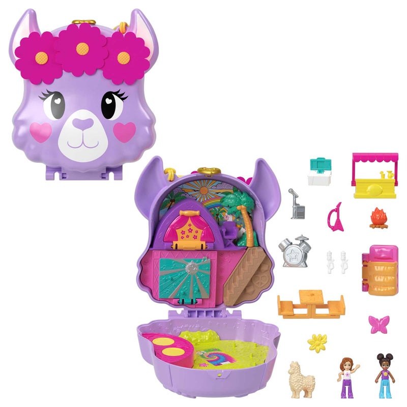 Polly Pocket ألعاب بولي بوكيت الصغيرة، مجموعة اللعب المدمجة لمغامرة المخيم مع دميتين صغيرتين و 13 ملحقًا، ألعاب السفر في عالم الجيب مع مفاجآت، HKV33 - Image 1