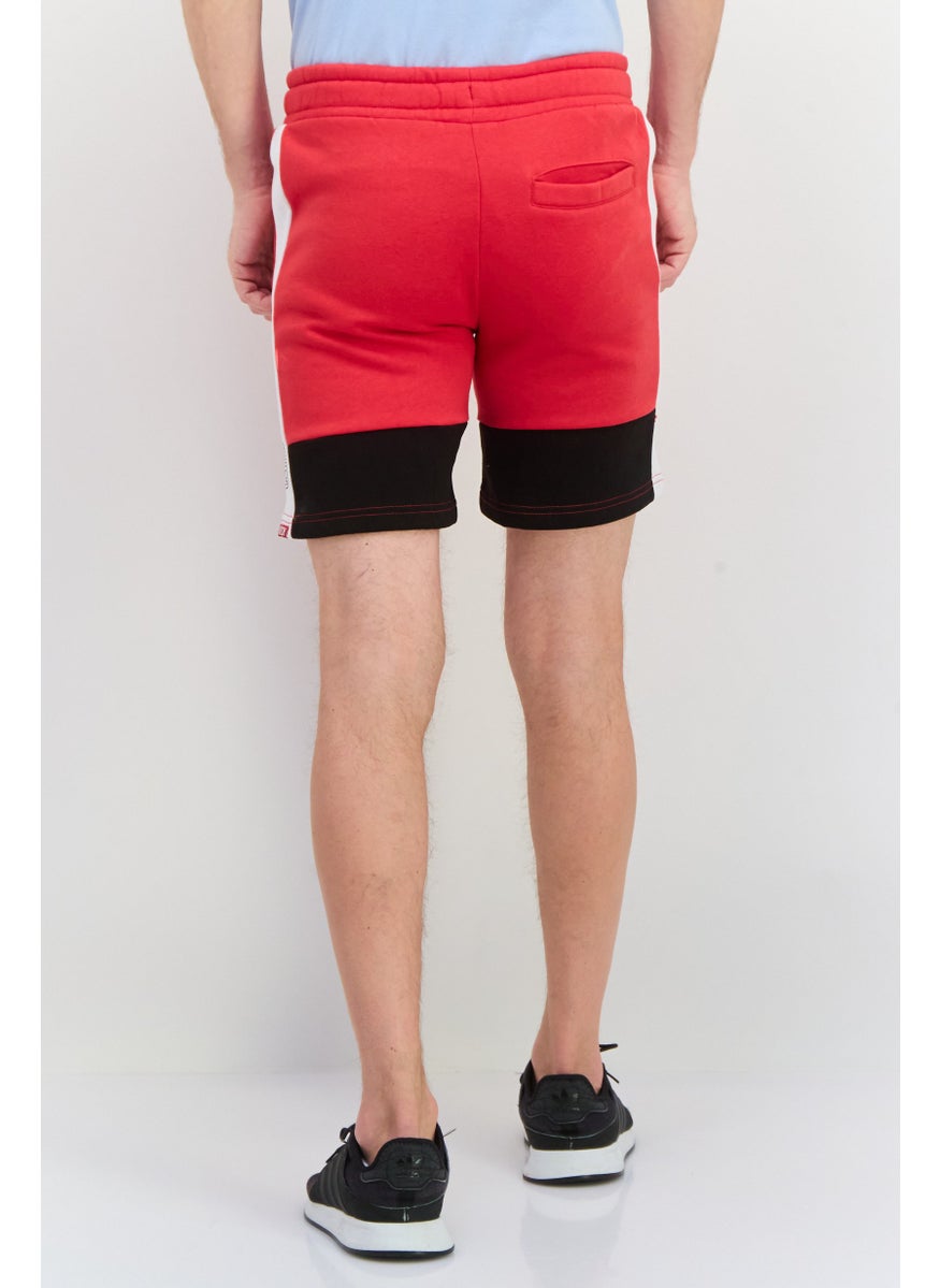 CROSSHATCH Men Brand Logo Drawstring Shorts, Red Combo  - Image 4