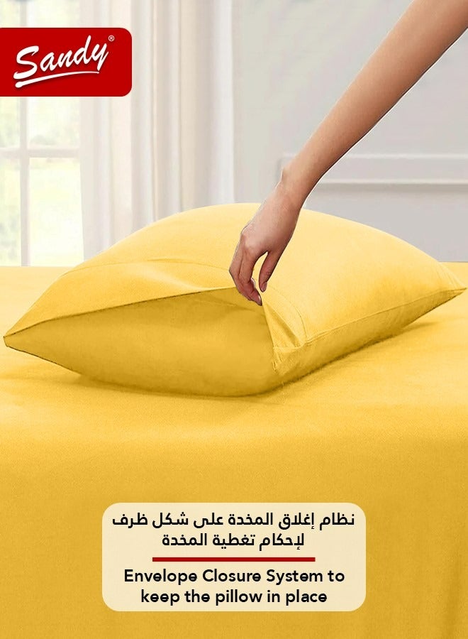 ساندي طقم شرشف مطاط ساندي فاخر بجودة الفنادق مع غطاء وسادة، طقم من 2 قطعة، شديد النعومة وجيد التهوية وبارد, مقاس مفرد عريض نفر ونص 120 × 200 سم, كناري - Image 5
