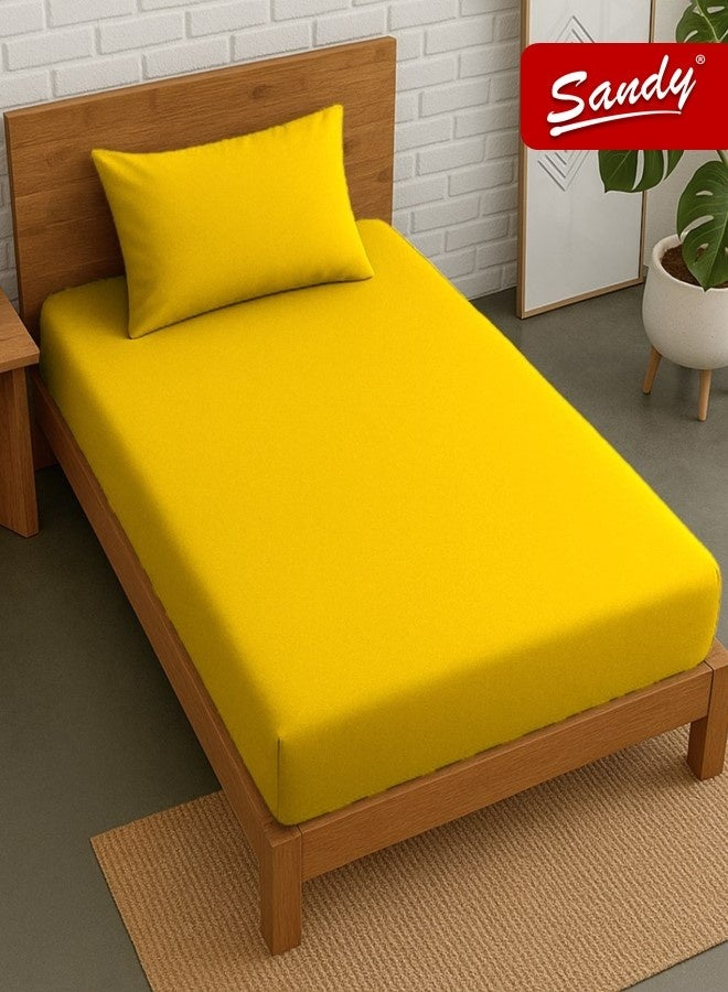 ساندي طقم شرشف مطاط ساندي فاخر بجودة الفنادق مع غطاء وسادة، طقم من 2 قطعة، شديد النعومة وجيد التهوية وبارد, مقاس مفرد عريض نفر ونص 120 × 200 سم, كناري - Image 1