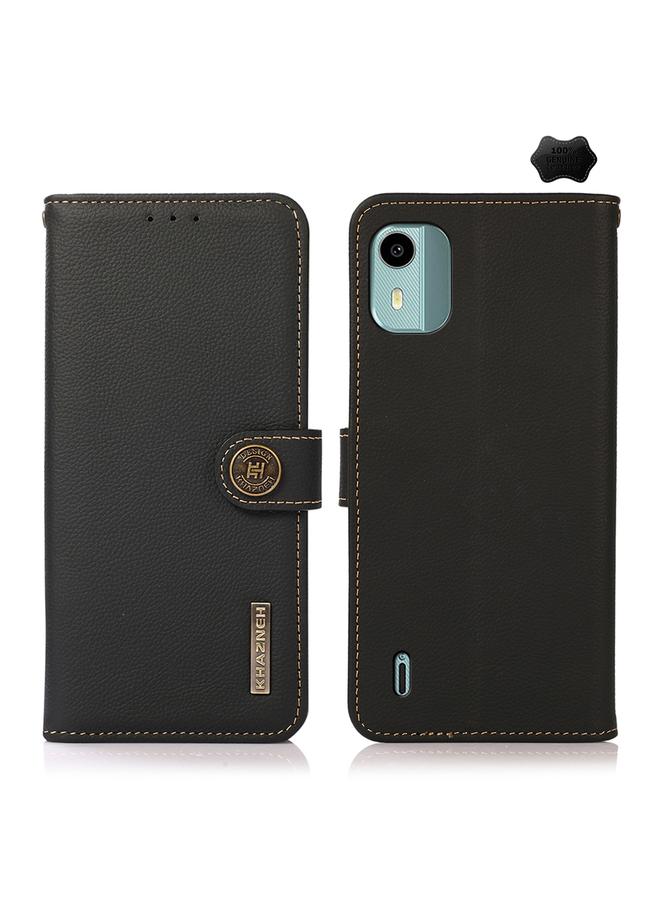 اس-توب جراب لهاتف Nokia C12 4G KHAZNEH Custer مصنوع من الجلد الأصلي بتقنية RFID - Image 1