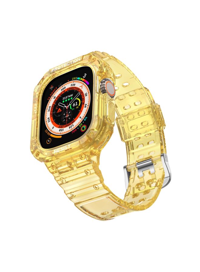 For Applewatch 49mm Glacier Integrated Double Buckle Watch With Series8Ultra Color Protective Case-Color:Yellow-Exterior Dimension:20-999