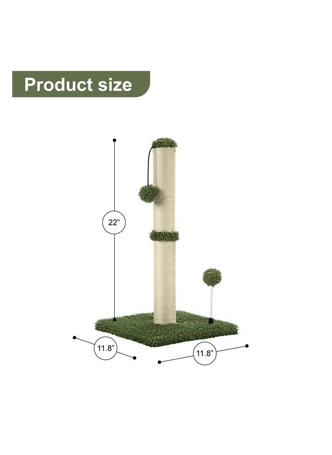 MECOOL - MECOOL Cat Scratching Post Premium Basics Kitten Scratcher Sisal Scratch Posts with Hanging Ball 22in for Kittens or Smaller Cats (22 inches for Kitten, Cactus Green) - Image 1