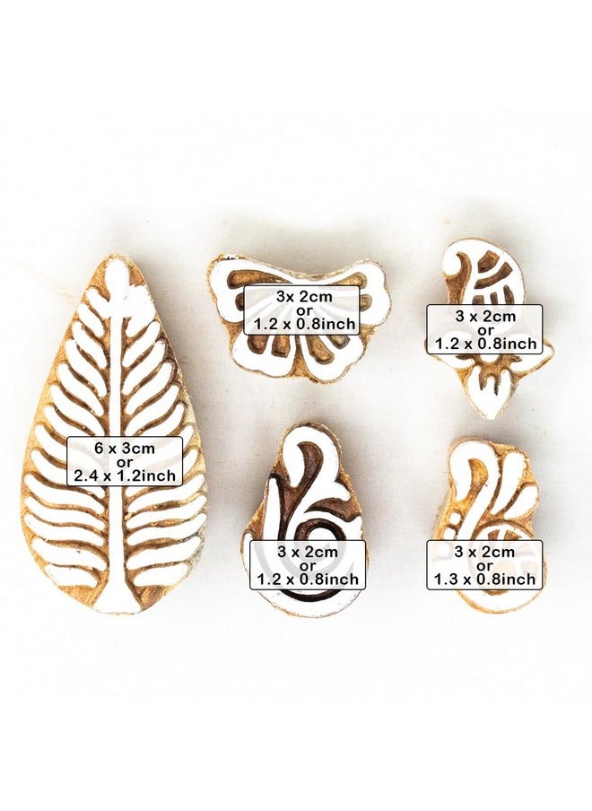 Hashcart Hashcart Wooden Indian | Set of 5 | Traditional Design Printing Stamps / Blocks for Printing Saree Border Dresses / Craft Card Making / Scrapbook / Clay Pottery  - Image 4