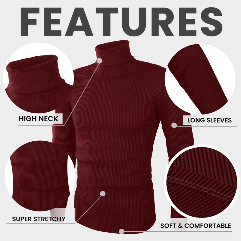 NY Threads Men's Ribbed Turtleneck Slim Fit Pullover Casual Long Sleeves Basic Top, Large, Wine Red - Image 5