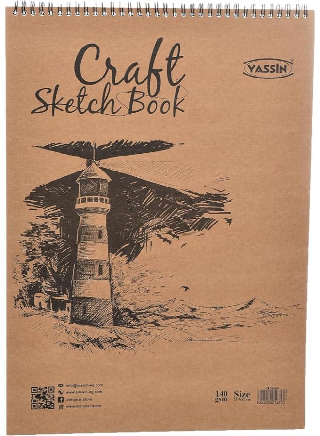 Yassin Craft Sketchbook, 24 Sheets 27x42cm Wire-Bound 140gsm for Art Projects - Image 1