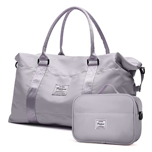 HYC00 Travel Duffel Bag with Toiletry Bag, Sports Tote Gym, Shoulder Weekender Overnight Bag for Women,Black & Brown - Image 2