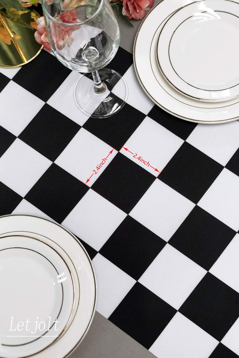 Letjolt Table Runner Black and White Checkerboard Racing Theme for Anniversary Dinner Parties Supplies Birthday Party Wedding Runner Winter New Years Decorations 12x108 Inches - Image 4