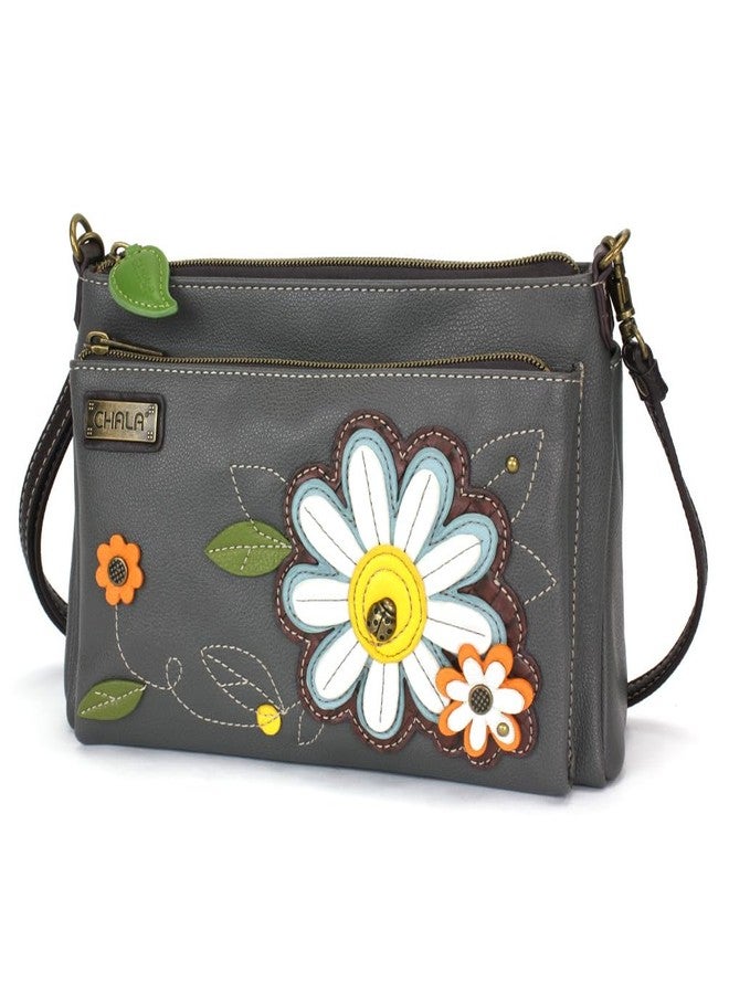 CHALA RFID Protected Vegan Leather Deluxe Crossbody Bag with Adjustable Straps, Daisy - Gray, One size - Image 1
