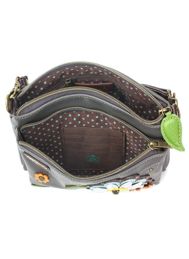 CHALA RFID Protected Vegan Leather Deluxe Crossbody Bag with Adjustable Straps, Daisy - Gray, One size - Image 4
