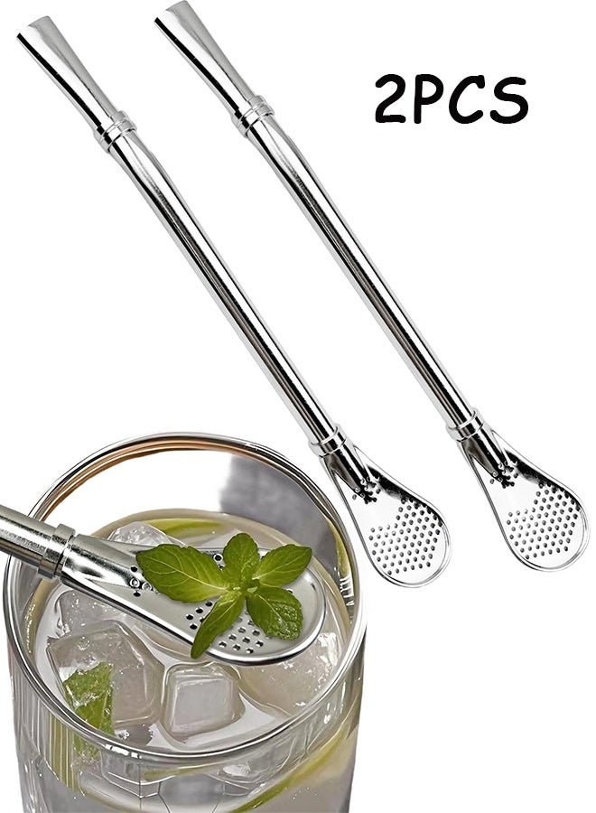 Gourd Drinking Filter Straws, 2 Pcs Reusable 304 Stainless Steel 6-Inch Straws, Suitable for Yerba Mate, Loose Leaf Tea and Coffee - Image 1