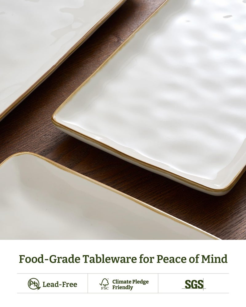 Famiware Serving Platter, Rectangular 15.67/14.1/12.6inch Serving Dishes for Entertaining, Microwave Dishwasher Safe, Stoneware Serving Trays for Party, Turkey, Cheese, Ocean Series, Vanilla White - Image 5