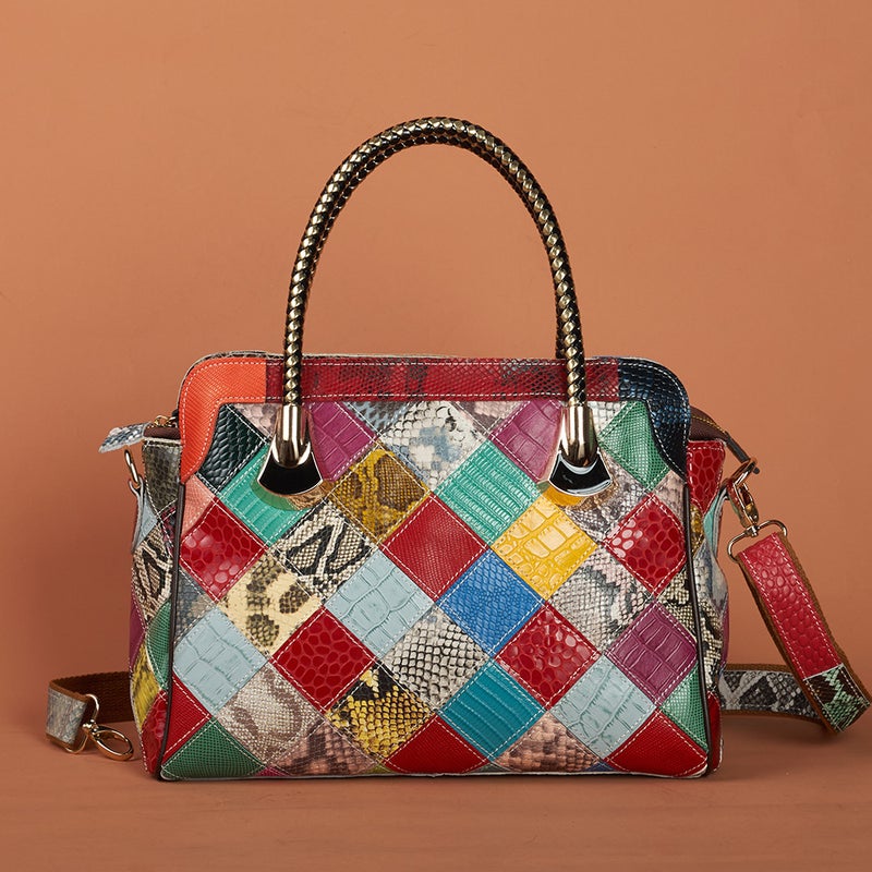 Genuine Leather Women'S Handbag Trendy Bag Cowhide Snake Pattern Sequins Handmade Women'S Bag Crossbody Handbag - Image 1