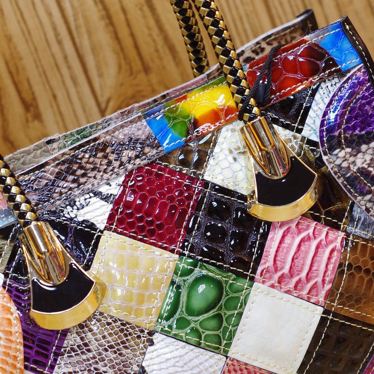 Genuine Leather Women'S Handbag Trendy Bag Cowhide Snake Pattern Sequins Handmade Women'S Bag Crossbody Handbag - Image 4
