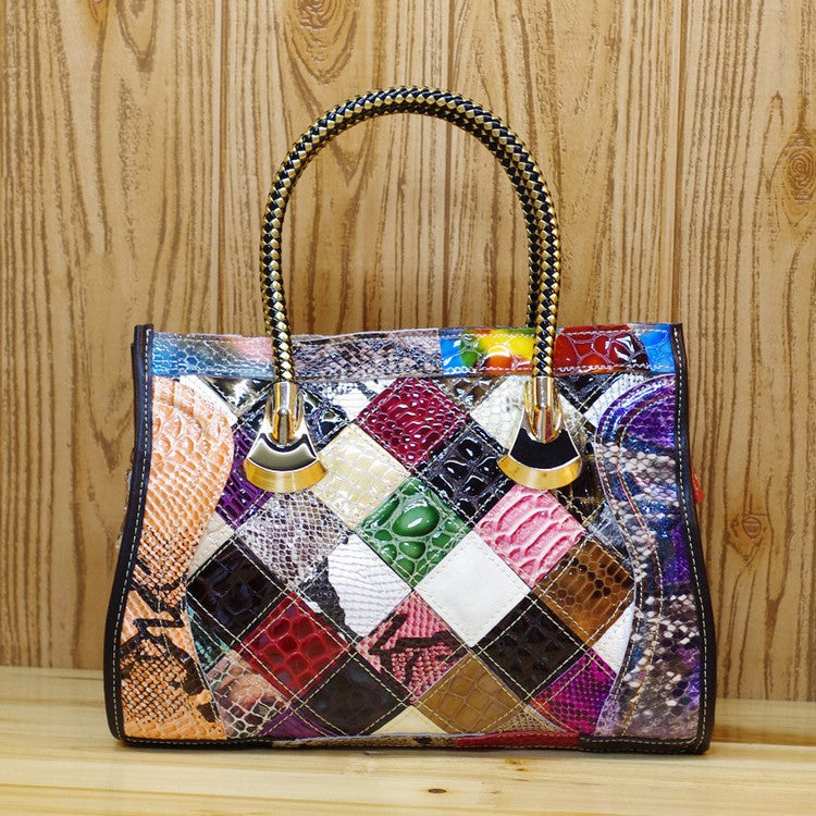 Genuine Leather Women'S Handbag Trendy Bag Cowhide Snake Pattern Sequins Handmade Women'S Bag Crossbody Handbag - Image 2