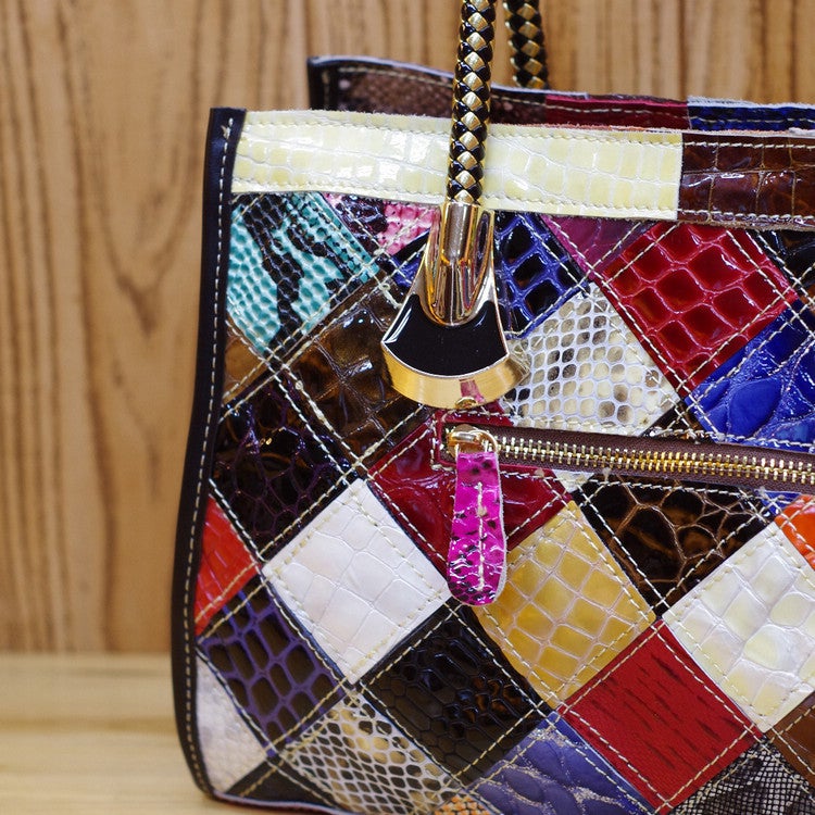 Genuine Leather Women'S Handbag Trendy Bag Cowhide Snake Pattern Sequins Handmade Women'S Bag Crossbody Handbag - Image 5