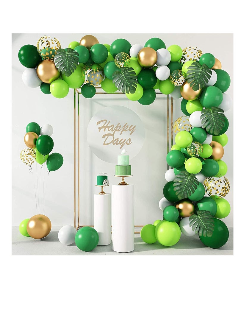 Excefore Jungle Party Balloons Garland Arch Kit, 135Pcs Gold Lime Green with Artificial Tropical Palm Leaves for Dinosaur Safari Decorations Birthday Supplies, Hawaiian Decor - Image 1
