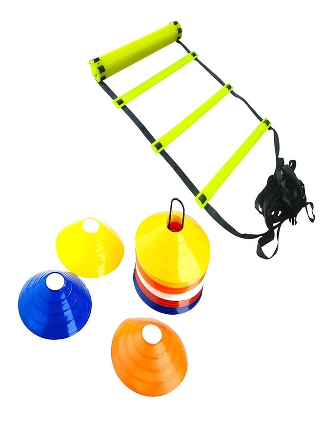 Roxan Adjustable Speed Ladder 4 Meter with 10 rungs/Football practices Running Speed Agility Ladder/Football Saucer Cone Multi Color Set of 10/ Marker Cone Multi Color - Image 1