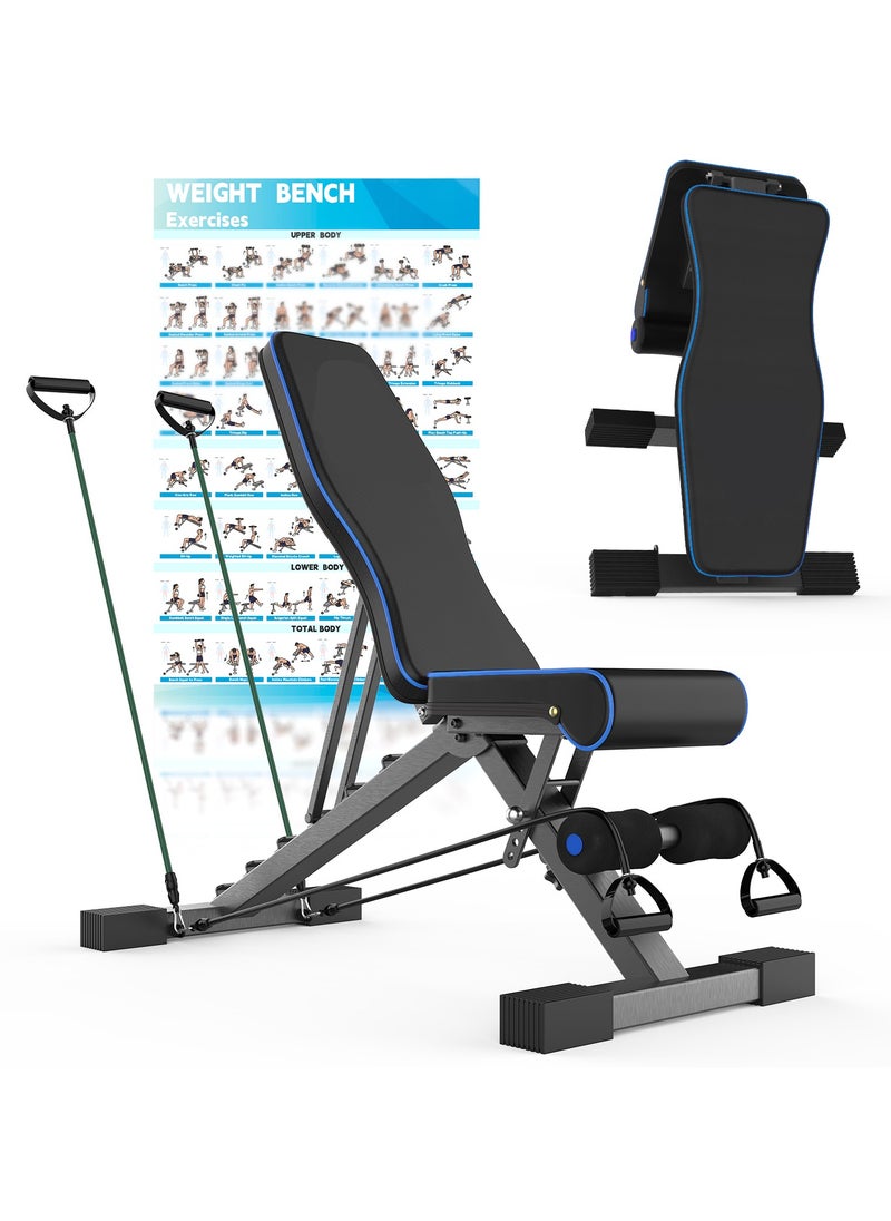 Generic Weight Bench Adjustable, 300kg weight capacity Exercise Workout Bench for Full Body Workout- Multi-Purpose Foldable Bench, Folding Dumbbells Bench with Resistance Band Set,complimentary illustrated workout poster  - Image 2