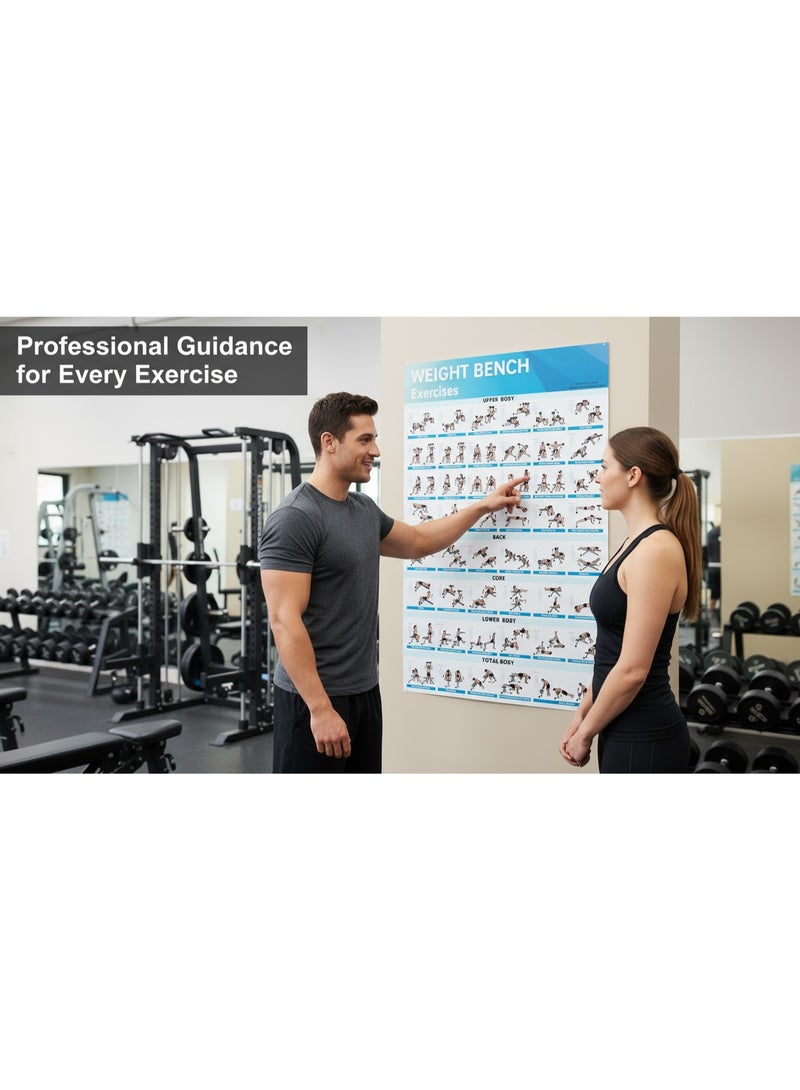 كينجمازي مقعد أوزان قابل للتعديل، مقعد تمارين رياضية بسعة 300 كجم لتمرين الجسم بالكامل - مقعد قابل للطي متعدد الأغراض، مقعد قابل للطي مع مجموعة أشرطة مقاومة، ملصق تمرين توضيحي مجاني - Image 4