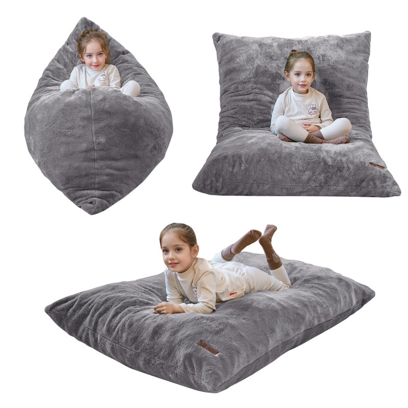 MAXYOYO 3 in 1 Kids Bean Bag Chair Bed, Child Floor Sofa for Gaming, Reading, Faux Fur Floor Mattress with High-Density Foam Filling for Living Room Bedroom - Image 1