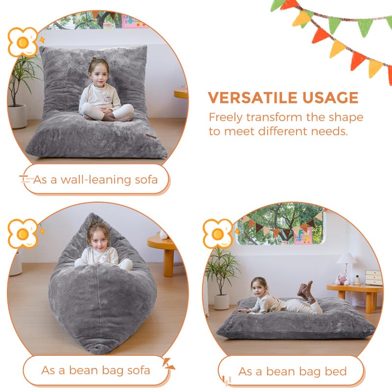 MAXYOYO 3 in 1 Kids Bean Bag Chair Bed, Child Floor Sofa for Gaming, Reading, Faux Fur Floor Mattress with High-Density Foam Filling for Living Room Bedroom - Image 3