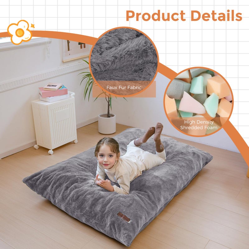 MAXYOYO 3 in 1 Kids Bean Bag Chair Bed, Child Floor Sofa for Gaming, Reading, Faux Fur Floor Mattress with High-Density Foam Filling for Living Room Bedroom - Image 4
