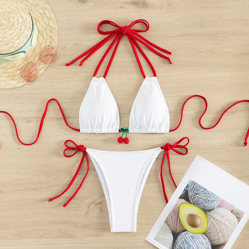 lace-up bikini swimsuit women's 2024 new European and American sexy beach bikini hot spring swimming suit(White, M) - Image 2