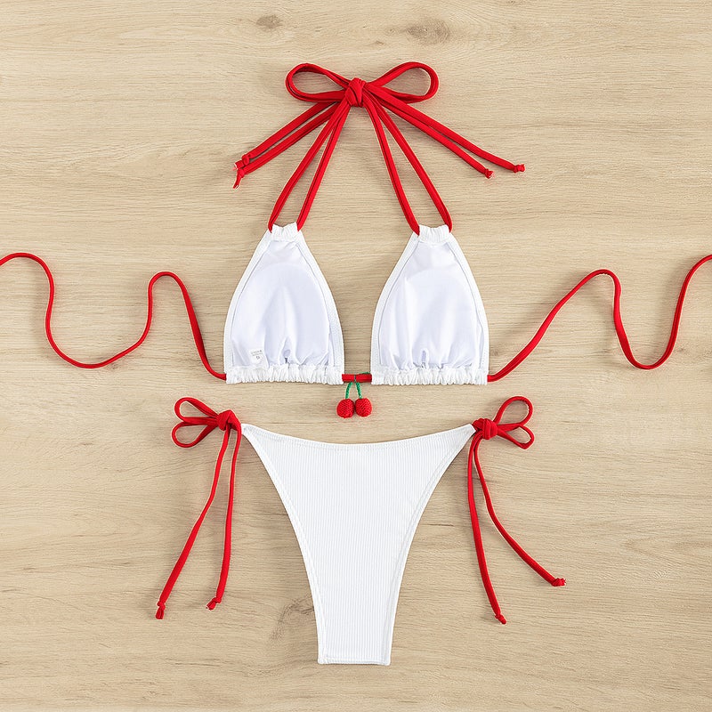 lace-up bikini swimsuit women's 2024 new European and American sexy beach bikini hot spring swimming suit(White, M) - Image 5