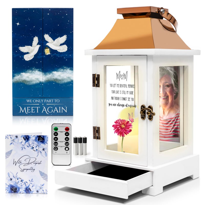 STILLWIND Memorial Gifts for Loss of Mom | Memorial Lantern with Photo Frame & Keepsake Drawer | LED Candle with Timer, Securely Packaged in a Ready-to-Gift Box by STILLWIND (Mom/Copper) - Image 1