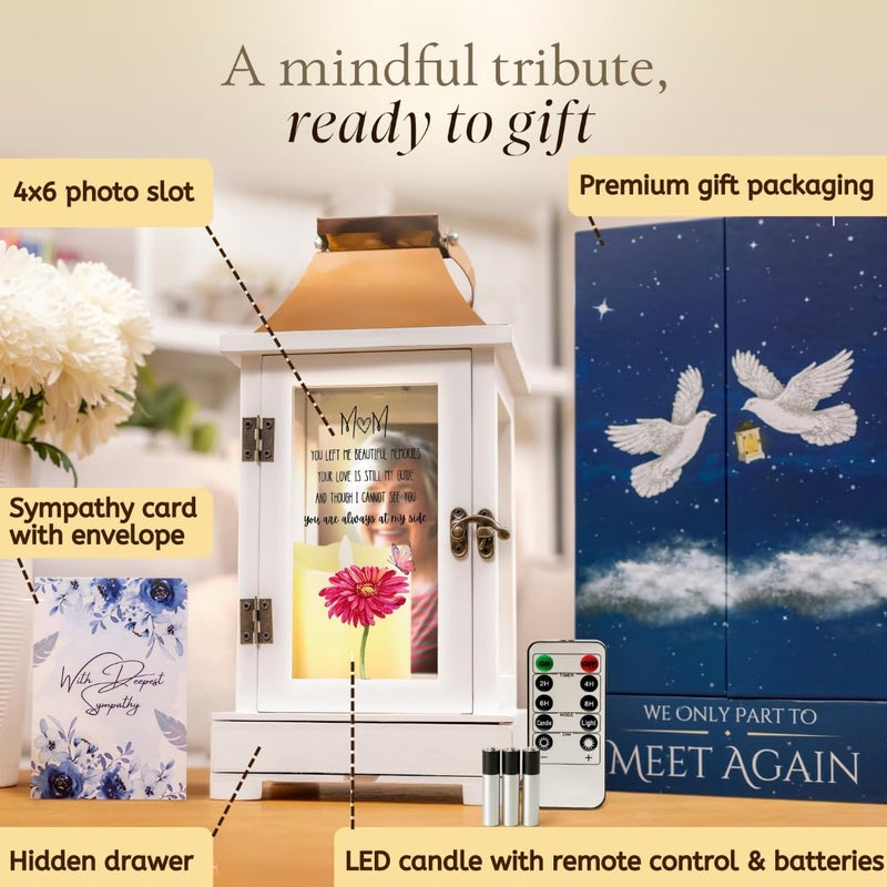 STILLWIND Memorial Gifts for Loss of Mom | Memorial Lantern with Photo Frame & Keepsake Drawer | LED Candle with Timer, Securely Packaged in a Ready-to-Gift Box by STILLWIND (Mom/Copper) - Image 2