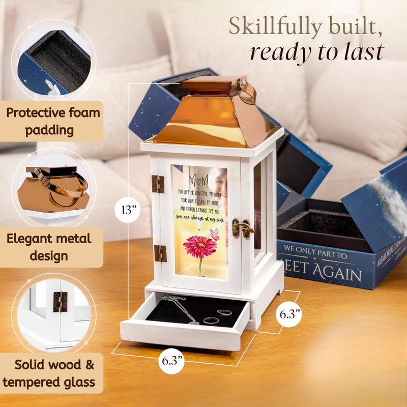 STILLWIND Memorial Gifts for Loss of Mom | Memorial Lantern with Photo Frame & Keepsake Drawer | LED Candle with Timer, Securely Packaged in a Ready-to-Gift Box by STILLWIND (Mom/Copper) - Image 5