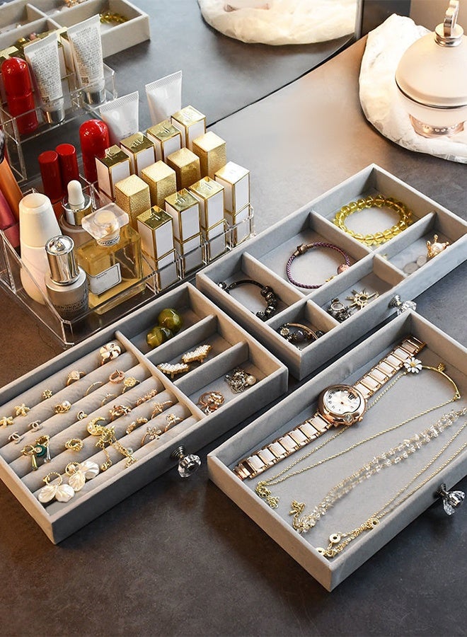 صناديق تخزين المجوهرات متعددة الوظائف والمنظمات للنساء الفتيات المخملية فلنلت الأقراط والخواتم والقلائد والأساور وصينية المجوهرات وحقيبة تخزين