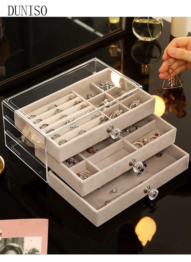 DUNISO - Multi-functional Jewelry Storage Boxes And Organizers for Women Girls Velvet Flannelette Earrings Rings Necklace Bracelets Jewelry Tray Storage Case - Image 1