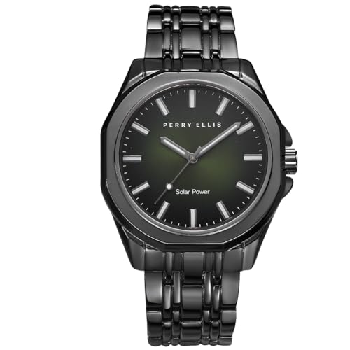 Perry Ellis Solar Powered Mens Watch Alloy Bracelet WaterResistant Analog Wrist Watches for Men 42mm Case Relojes para Hombres Elegant Gift for Man Gun - Image 1