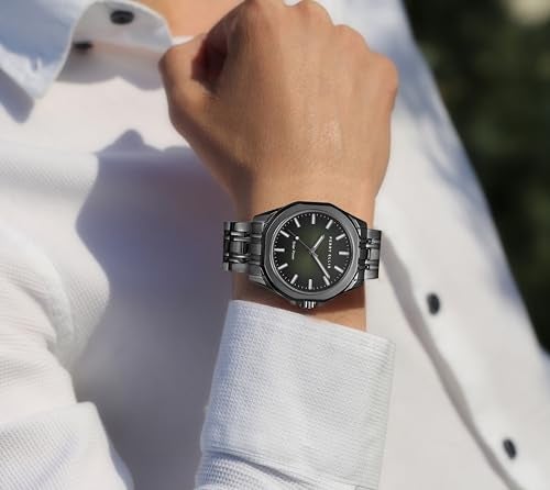 Perry Ellis Solar Powered Mens Watch Alloy Bracelet WaterResistant Analog Wrist Watches for Men 42mm Case Relojes para Hombres Elegant Gift for Man Gun - Image 3