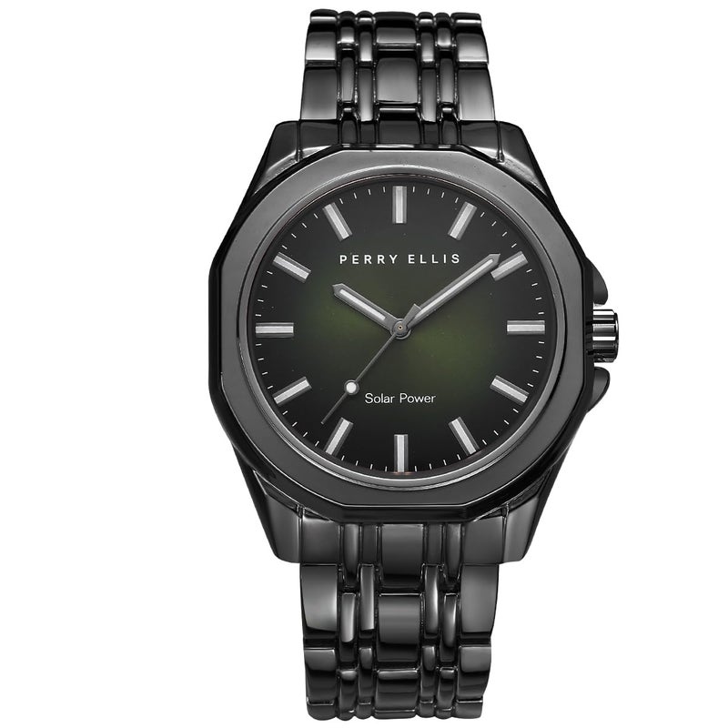 Perry Ellis Solar Powered Mens Watch Alloy Bracelet WaterResistant Analog Wrist Watches for Men 42mm Case Relojes para Hombres Elegant Gift for Man Gun - Image 2