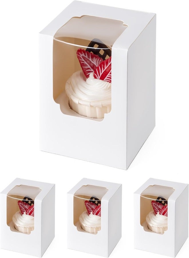 Alpha Basics Pack of 25 White 3x3x4 Cupcake Box with Window with Insert Smally Bakery Packaging Box - Image 1