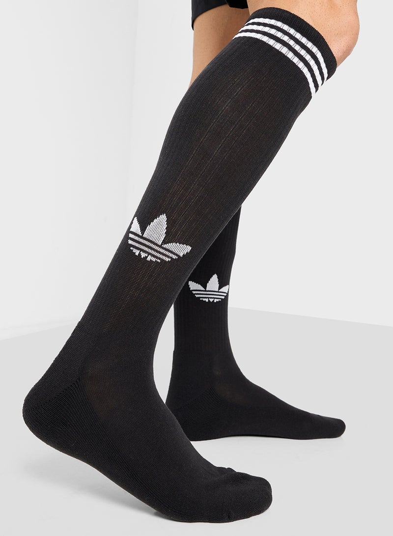 adidas Originals 2 Pack 3-Stripe Knee Socks  - Image 2