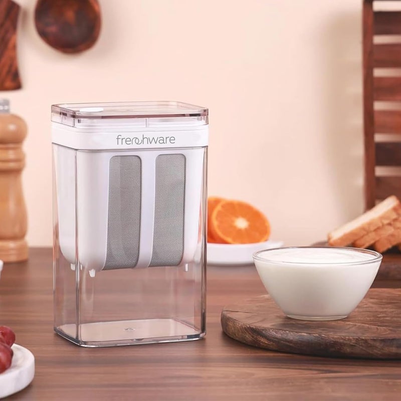 FrenchWare Hung Curd Strainer Box, 1100ml, Greek Yogurt Maker with Fine Mesh, Stainless Steel Curd Strainer with Lid, Multifunctional Yoghurt Filter, Curd Maker for Home, Whey Separator - Image 1