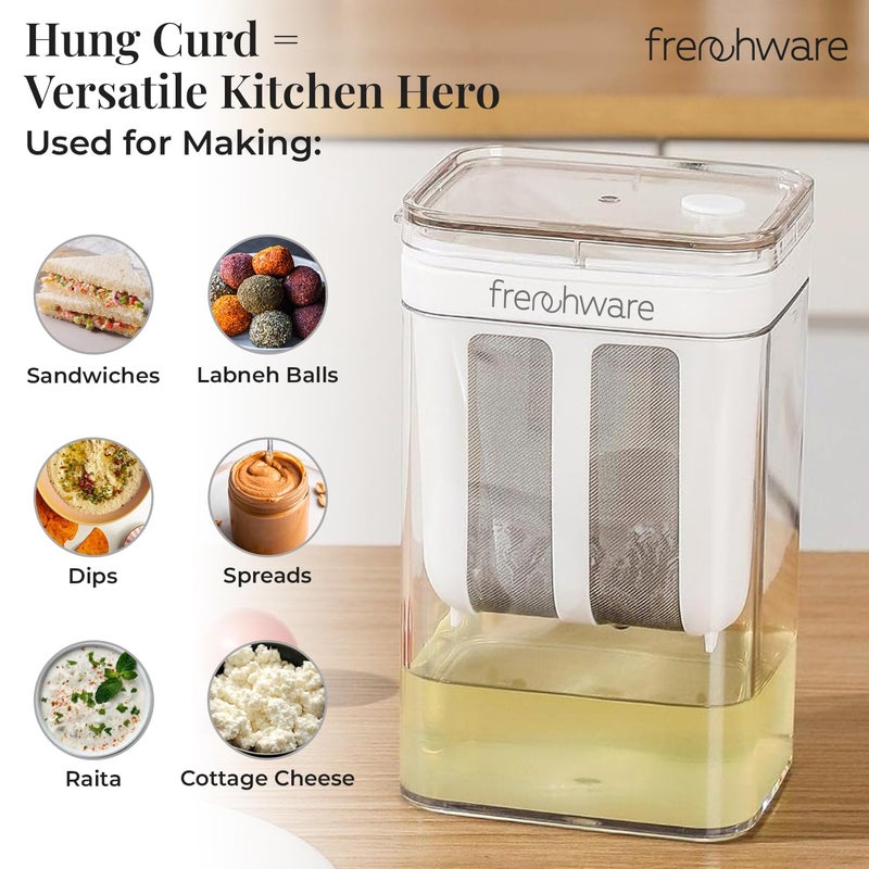 FrenchWare Hung Curd Strainer Box, 1100ml, Greek Yogurt Maker with Fine Mesh, Stainless Steel Curd Strainer with Lid, Multifunctional Yoghurt Filter, Curd Maker for Home, Whey Separator - Image 5