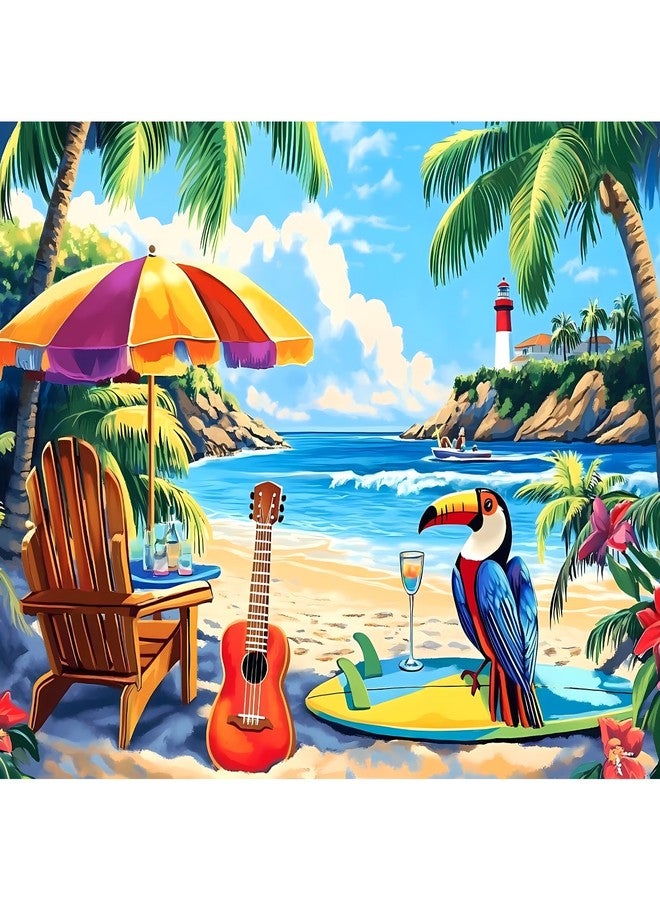 WSCXSC 500 Piece Jigsaw Puzzle for Adults, Beach Scenery Jigsaw Puzzle, Chair and Guitar Jigsaw Puzzles, Seaside Lover Challenging Puzzles for Friends Family Activity Game Nights Gifts - Image 1