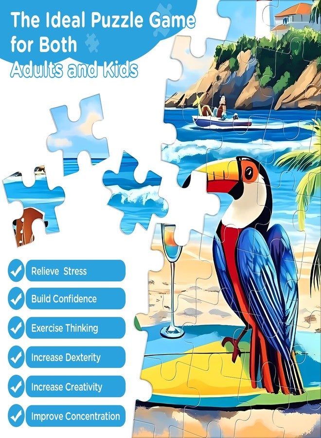 WSCXSC 500 Piece Jigsaw Puzzle for Adults, Beach Scenery Jigsaw Puzzle, Chair and Guitar Jigsaw Puzzles, Seaside Lover Challenging Puzzles for Friends Family Activity Game Nights Gifts - Image 4