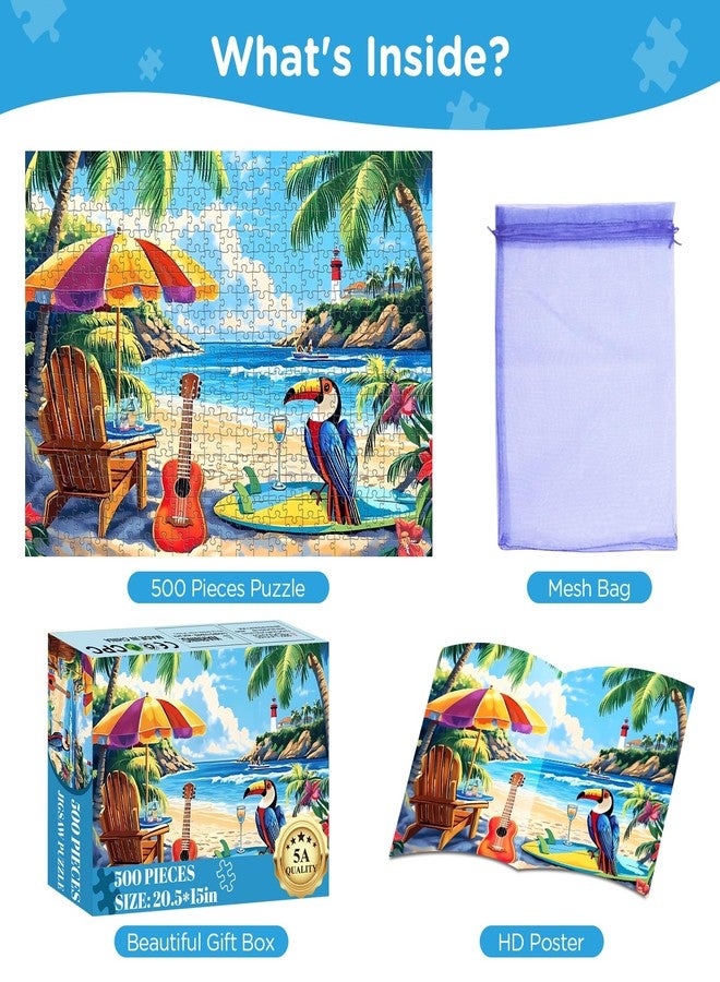 WSCXSC 500 Piece Jigsaw Puzzle for Adults, Beach Scenery Jigsaw Puzzle, Chair and Guitar Jigsaw Puzzles, Seaside Lover Challenging Puzzles for Friends Family Activity Game Nights Gifts - Image 2