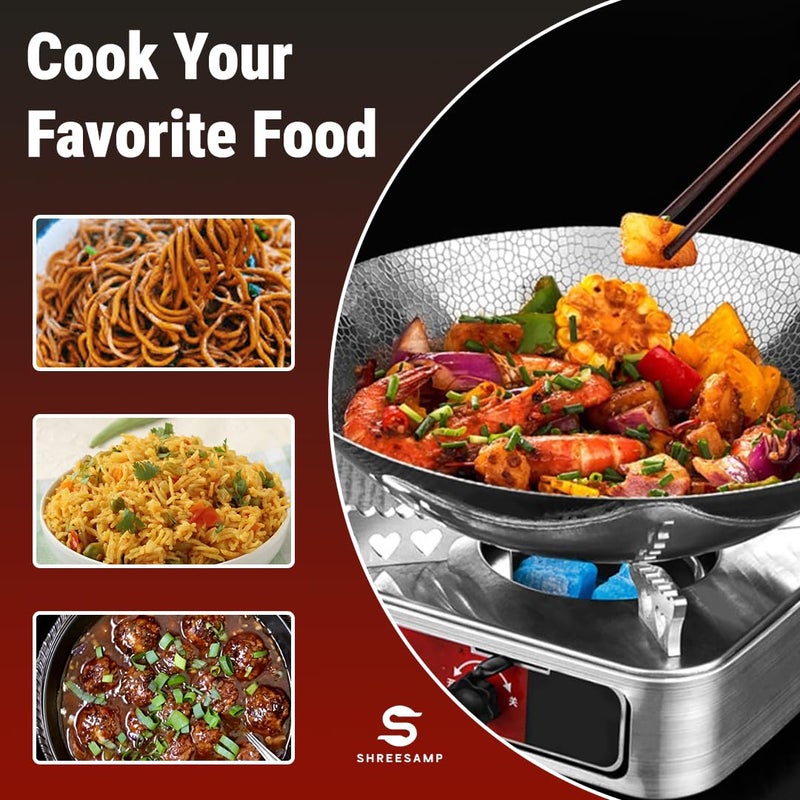 SHREESAMP Stainless Steel Hammered Wok Round Bottom Kadai with Handles Deep Frying Pan for Stir Fry Boiling Steaming Cookware WideShallow kadai Versatile Cookware for Gas Induction Stoves - Image 3