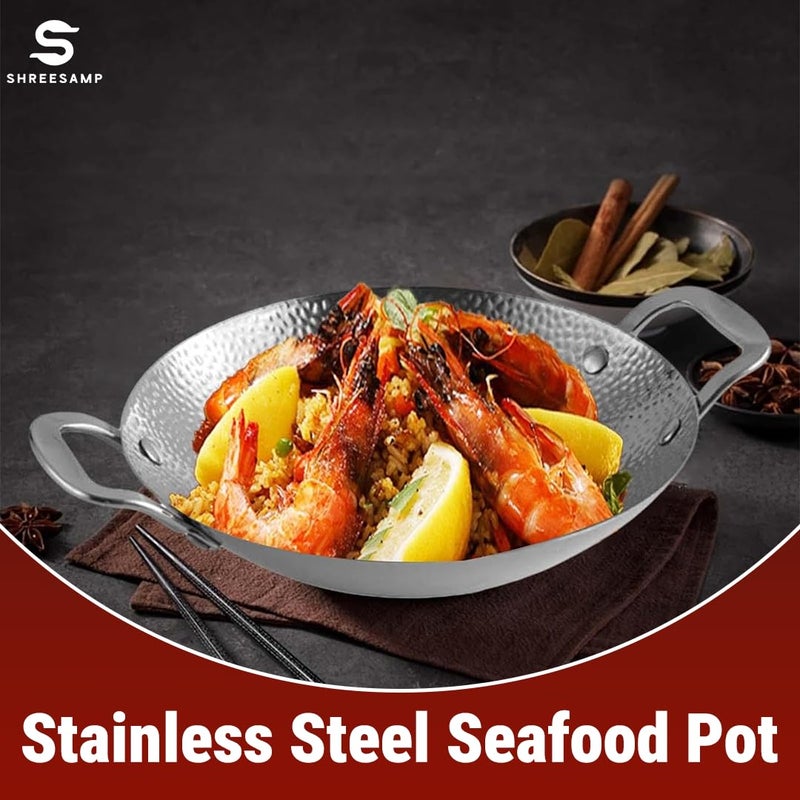 SHREESAMP Stainless Steel Hammered Wok Round Bottom Kadai with Handles Deep Frying Pan for Stir Fry Boiling Steaming Cookware WideShallow kadai Versatile Cookware for Gas Induction Stoves - Image 5