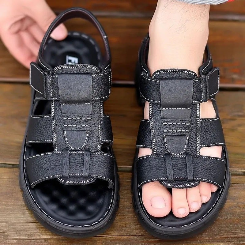 Mens Sandals New Summer Soft Leather Soft Sole Casual Beach Shoes Mens Casual Trendy Outerwear Cross-Border Sandals and Slippers 2513-brown - Image 5