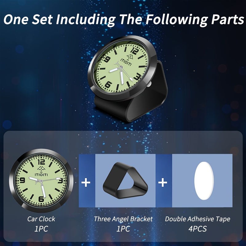 Black Frame Zinc Alloy Luminous Car Clock with Dashboard Bracket Analog Clock for Car Home Office Use 3 Connection Options - Image 1